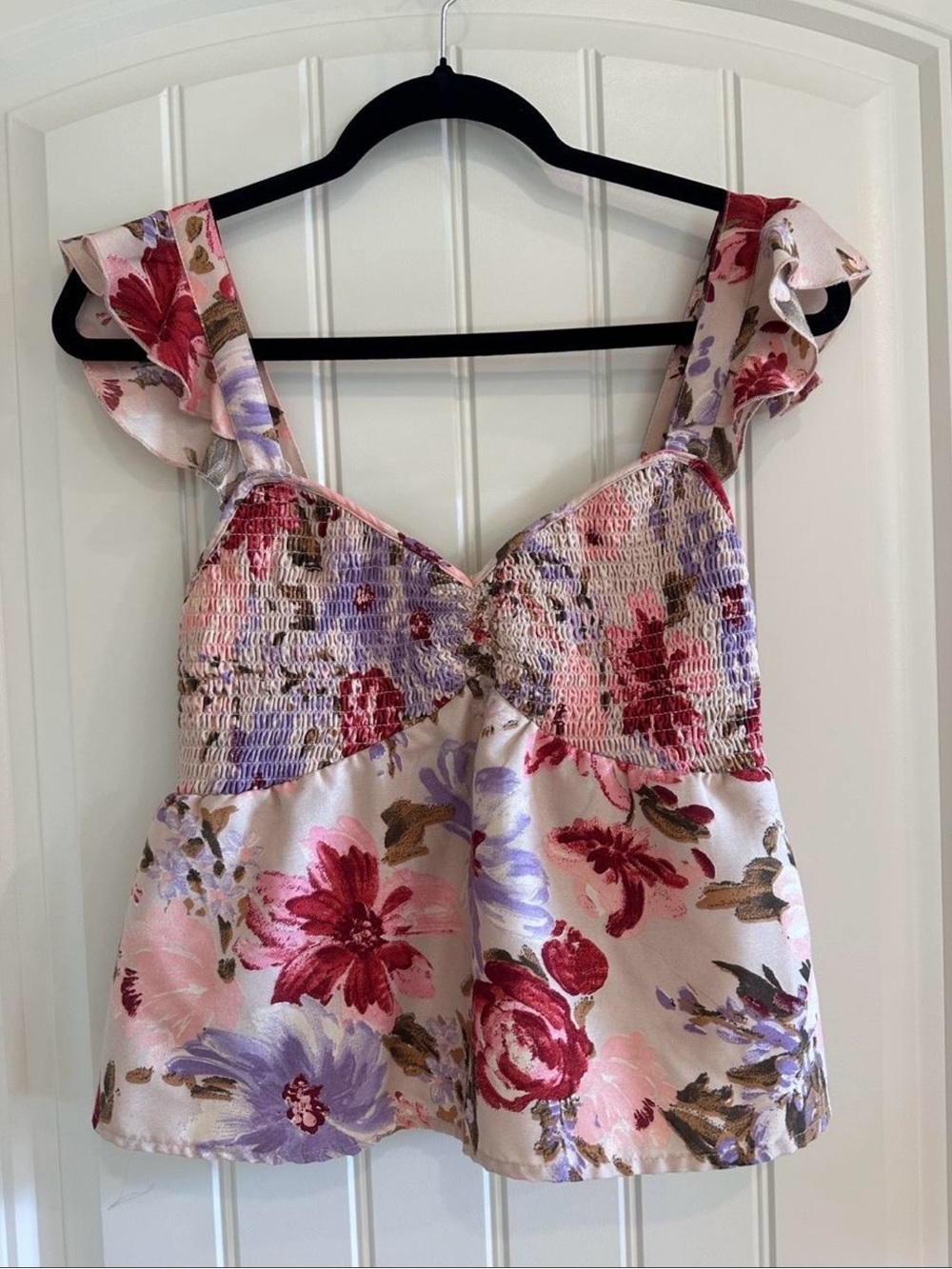 Floral Smocked Ruffle-Strap Camisole - Pink Mix